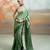 Olive green mirror embroidered modal satin saree set