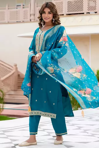 blue fancy viscose rayon kurta set