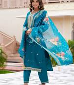 blue fancy viscose rayon kurta set