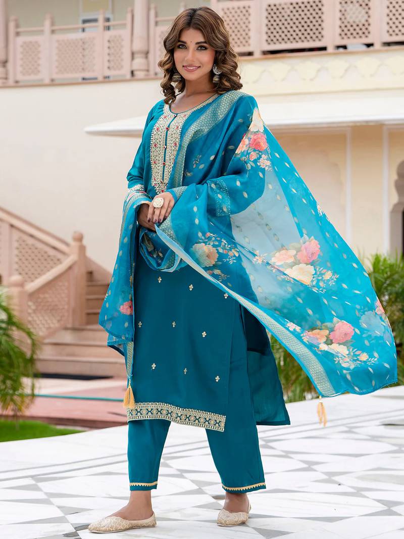 blue fancy viscose rayon kurta set