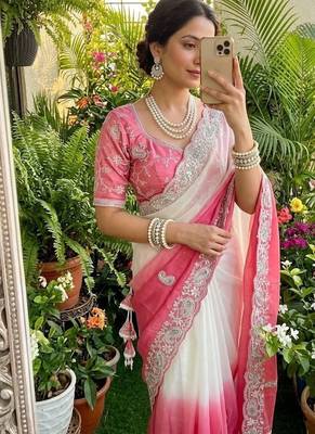 Light Pink Color  embroidery sequence work georgette Saree 1