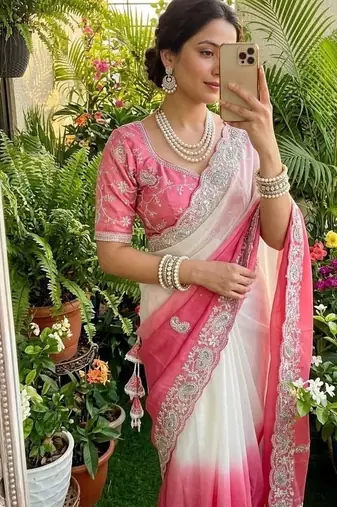 Light Pink Color  embroidery sequence work georgette Saree
