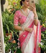 Light Pink Color  embroidery sequence work georgette Saree
