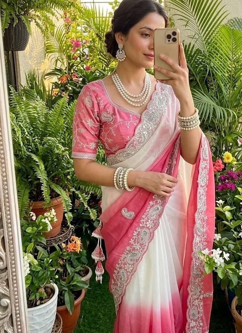 Light Pink Color  embroidery sequence work georgette Saree