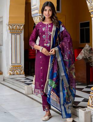 purple fancy viscose kurta set 1