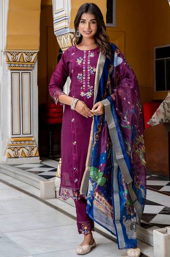 purple fancy viscose kurta set