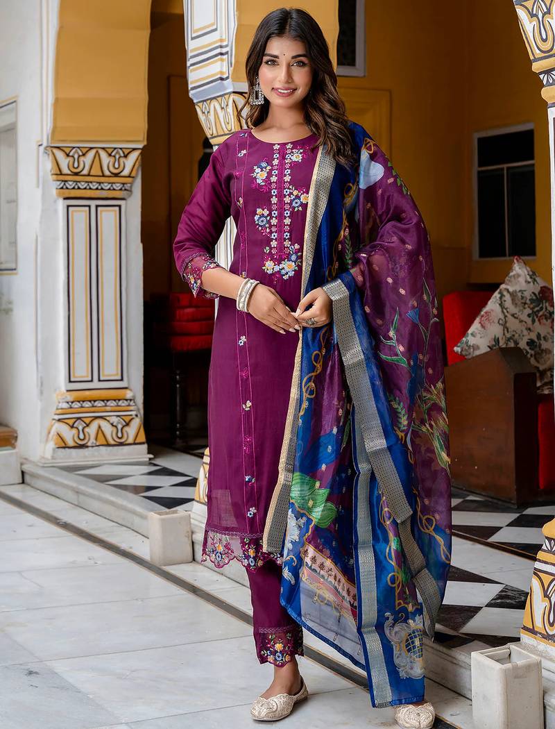 purple fancy viscose kurta set