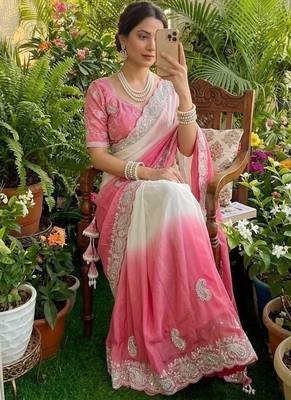 Light Pink Color  embroidery sequence work georgette Saree 2