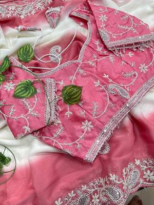 Light Pink Color  embroidery sequence work georgette Saree 3