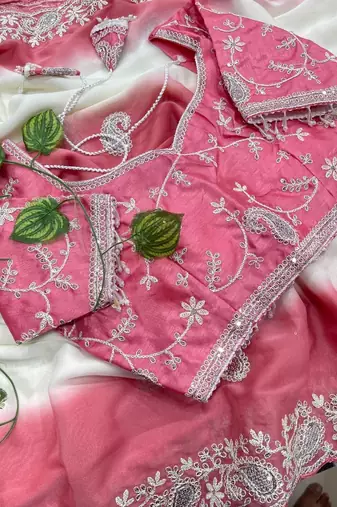 Light Pink Color  embroidery sequence work georgette Saree