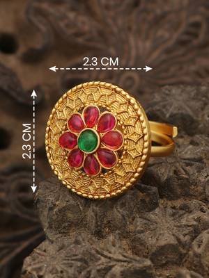 Traditional antique gold floral adjustable ring for women 1