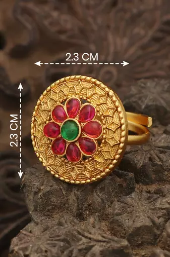 Traditional antique gold floral adjustable ring for women