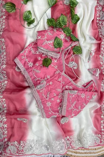 Light Pink Color  embroidery sequence work georgette Saree