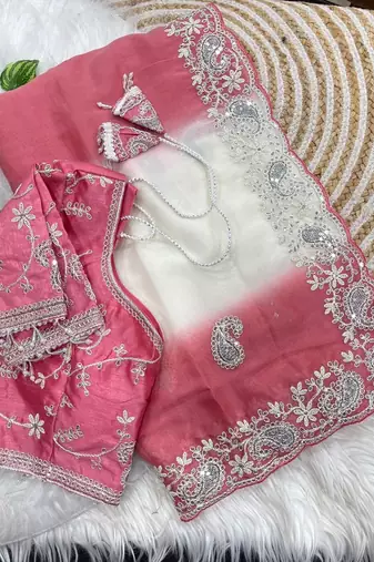 Light Pink Color  embroidery sequence work georgette Saree