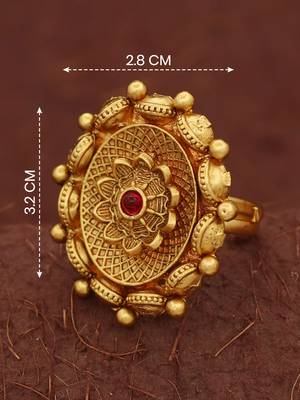 Royal design antique gold plated adjustable ring with ruby red stone 1