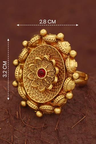 Royal design antique gold plated adjustable ring with ruby red stone