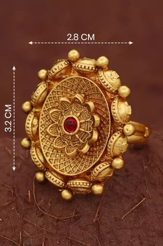 Royal design antique gold plated adjustable ring with ruby red stone