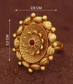 Buy Royal design antique gold plated adjustable ring with ruby red stone