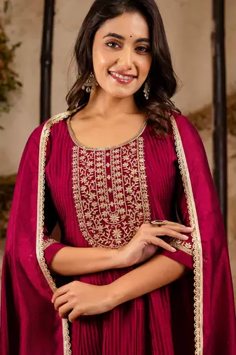 maroon fancy silk blend kurta set