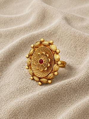 Royal design antique gold plated adjustable ring with ruby red stone 3