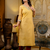 yellow fancy silk blend long kurti