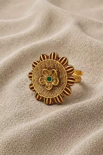 Traditional antique gold floral statement ring for women