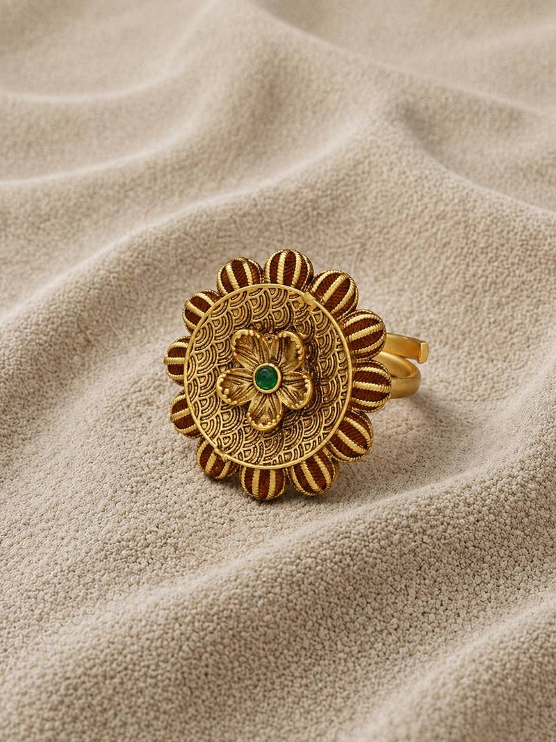 Traditional antique gold floral statement ring for women