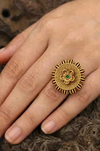 Traditional antique gold floral statement ring for women