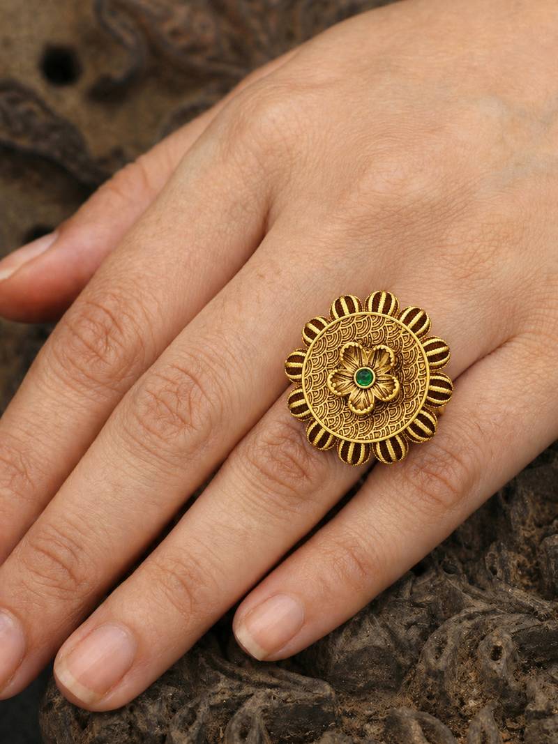 Traditional antique gold floral statement ring for women