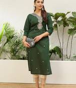 Green color silk blend embroidery long kurta