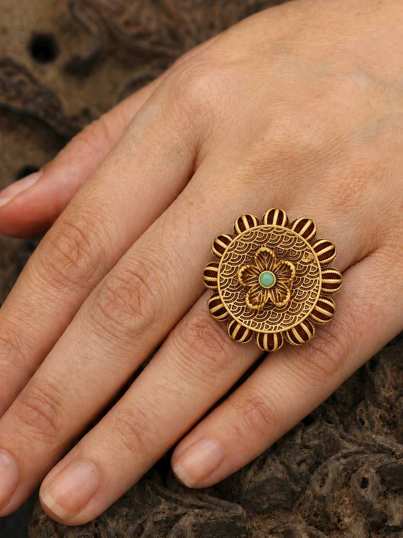 Traditional antique gold floral statement ring for women