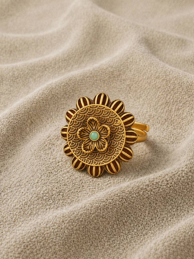 Traditional antique gold floral statement ring for women