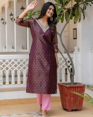 purple fancy silk blend long kurti 2