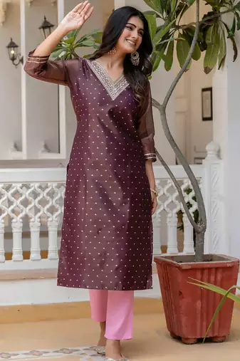 purple fancy silk blend long kurti