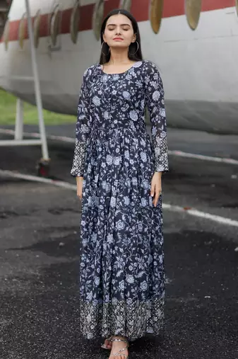 Embroidery zari sequance work with full flaired gown