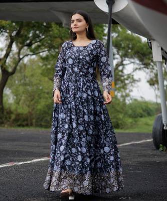 Embroidery zari sequance work with full flaired gown 3