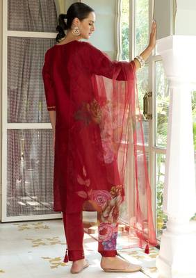 maroon fancy cotton silk kurta set 3