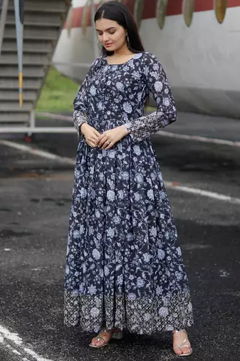Embroidery zari sequance work with full flaired gown