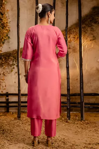 peach fancy silk blend kurta set