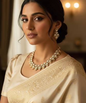 Royal gold plated kundan choker necklace set with earrings for women 1
