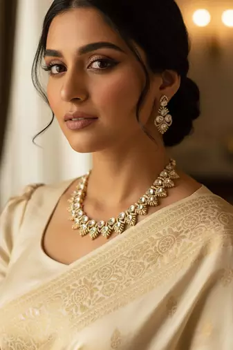 Royal gold plated kundan choker necklace set with earrings for women