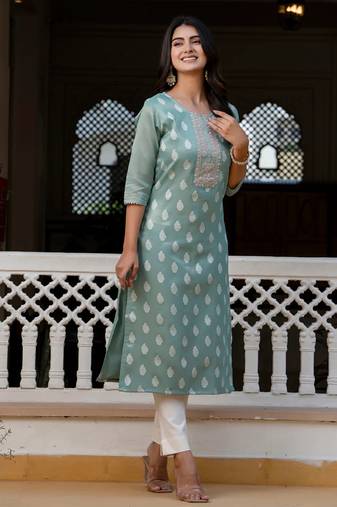 sea-green fancy silk blend kurta set