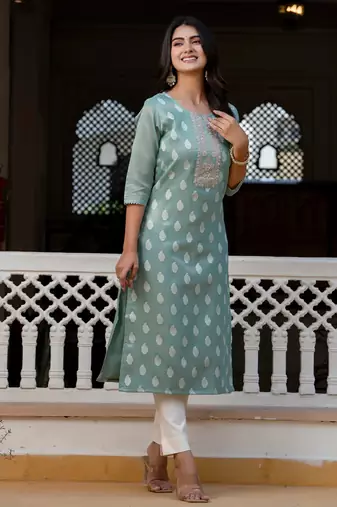 sea-green fancy silk blend kurta set