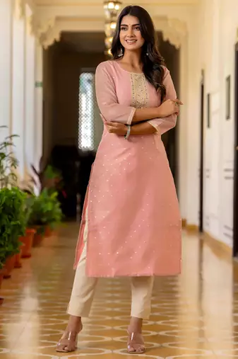 baby-pink fancy silk blend kurta set