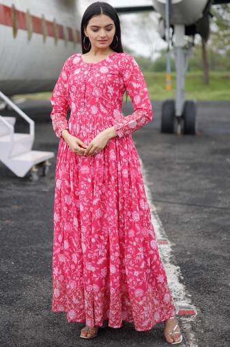 Embroidery zari sequance work with full flaired gown