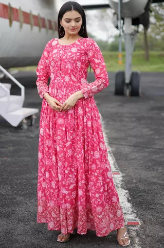 Embroidery zari sequance work with full flaired gown