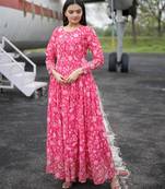 Embroidery zari sequance work with full flaired gown