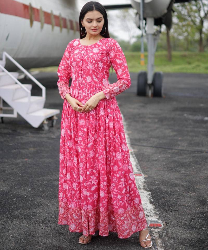 Embroidery zari sequance work with full flaired gown
