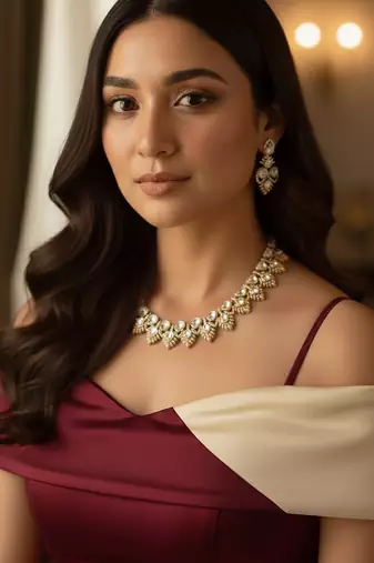 Royal gold plated kundan choker necklace set with earrings for women