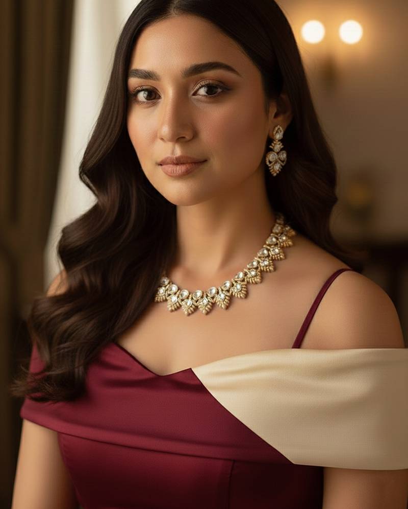 Royal gold plated kundan choker necklace set with earrings for women